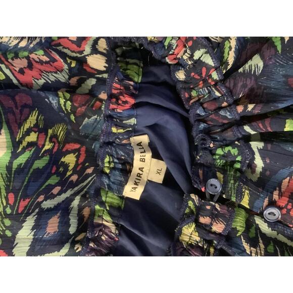 Yakira Bella Tiered Print Dress XL  Multicolor Blue Print Flowy Boho - Picture 4 of 4